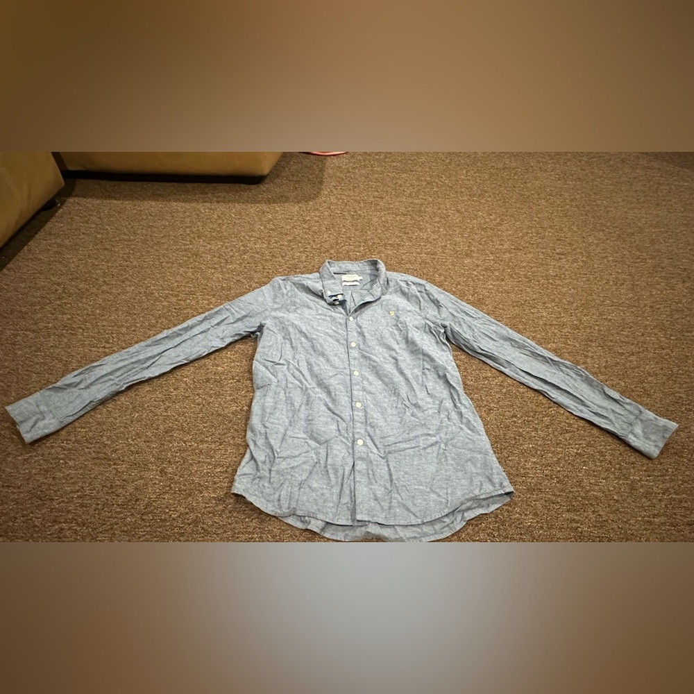 EUC! Farah Organic Cotton Slim Fit Blue button up dress Shirt Sz L - Picture 1 of 4